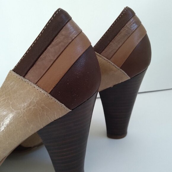 Steve Madden Peep Toe Pumps Multi Leathers Multi Browns Retro Femme Look Sz 8.5 - Picture 9 of 11